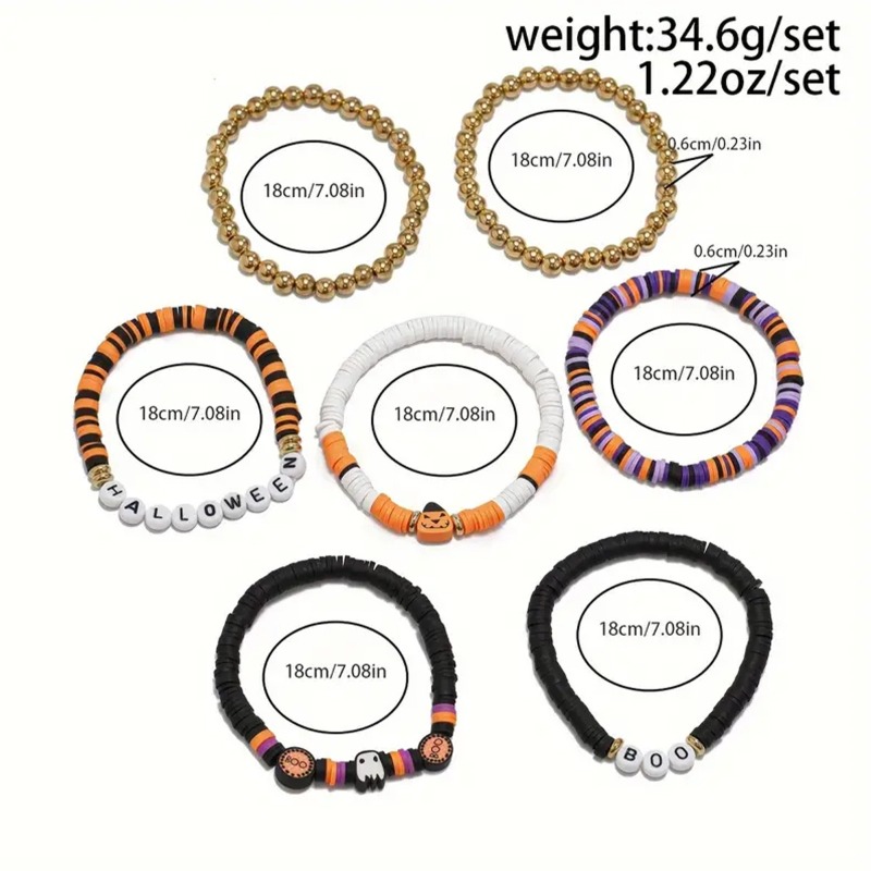3pcs Halloween Themed Polymer Clay Beaded Bracelet Set